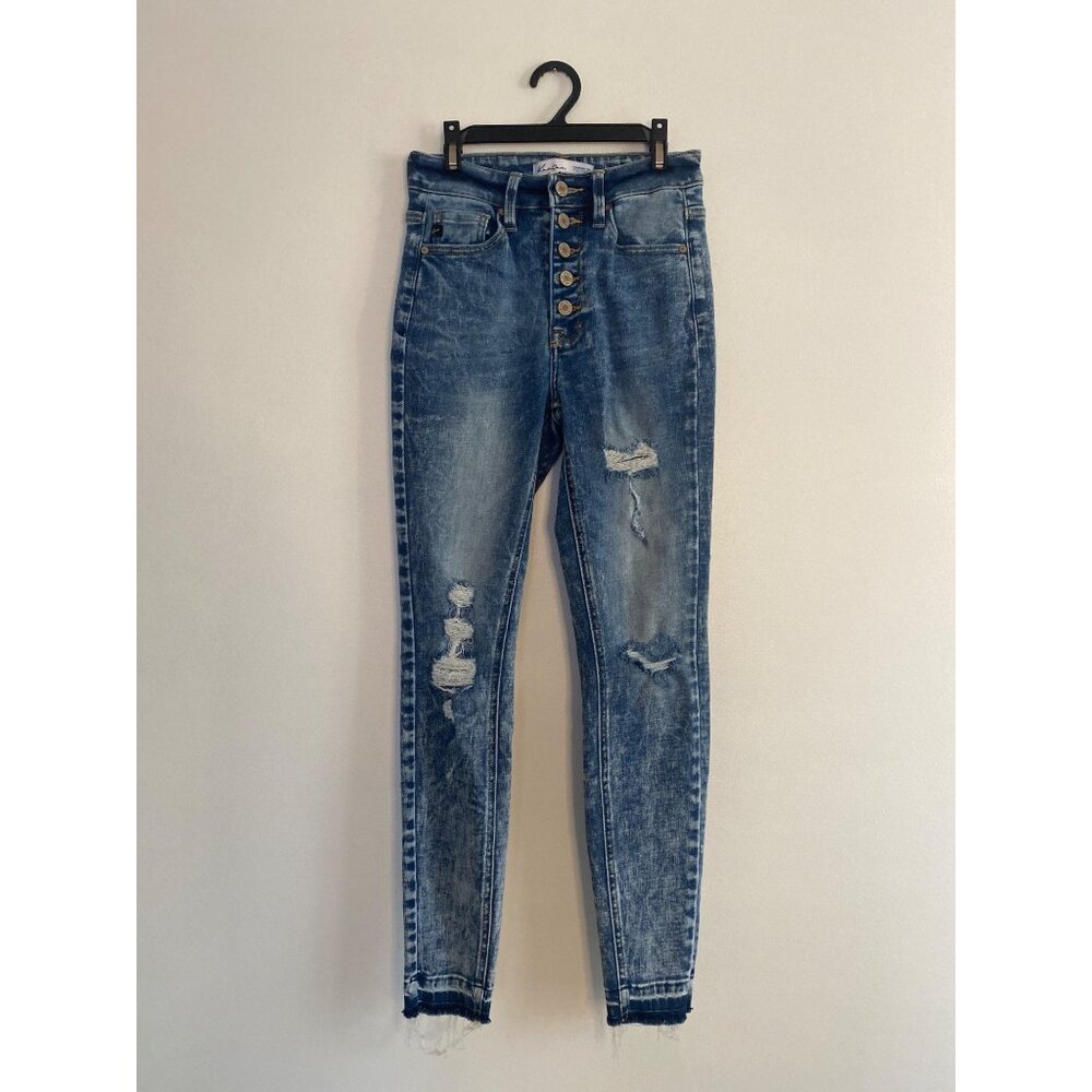 KanCan Acid Wash High-Rise Distressed Button Fly Skinny Jeans Size 25